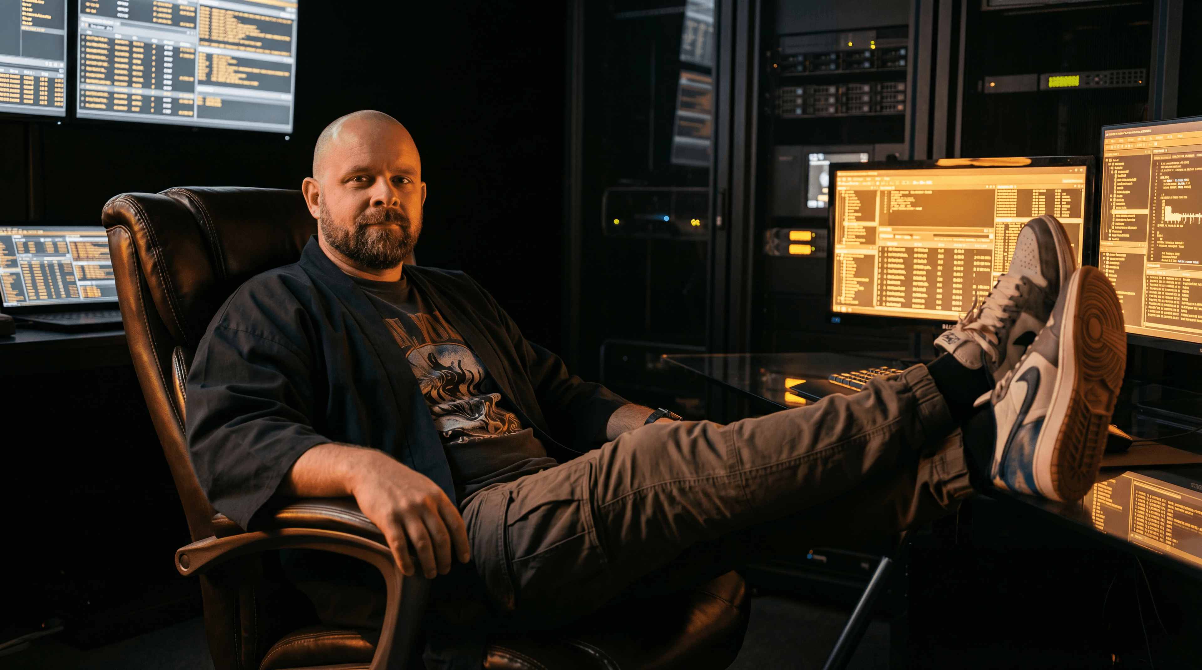 Operator desk scene used as the visual anchor for the homepage design studies.